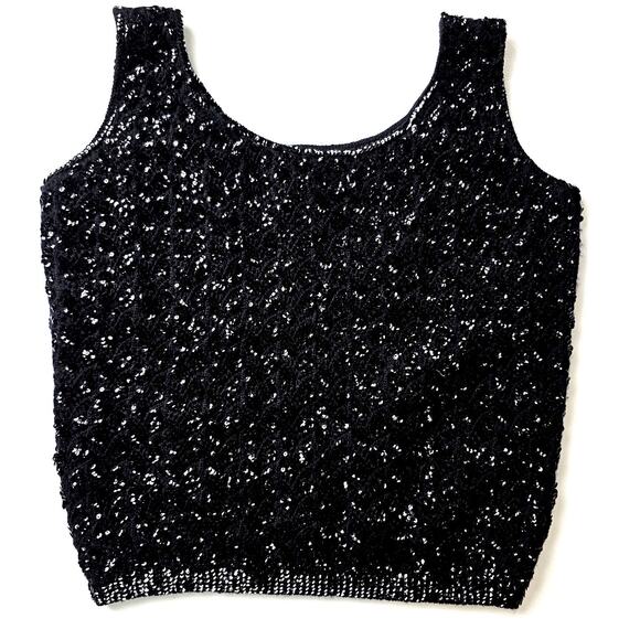 Vintage 60s - 70s 100% Zephyr Wool, British Hong Kong Sequin Sweater Tank, Small - Picture 1 of 16